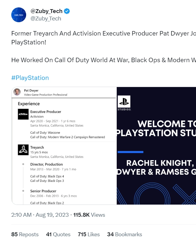 Pat Dwyer 加入索尼 PlayStation 暂不知担任何职务