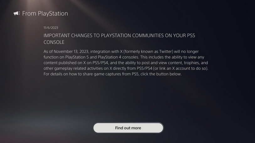 索尼 PS4/5 游戏机 13 日起不再支持“一键分享到 X 平台”